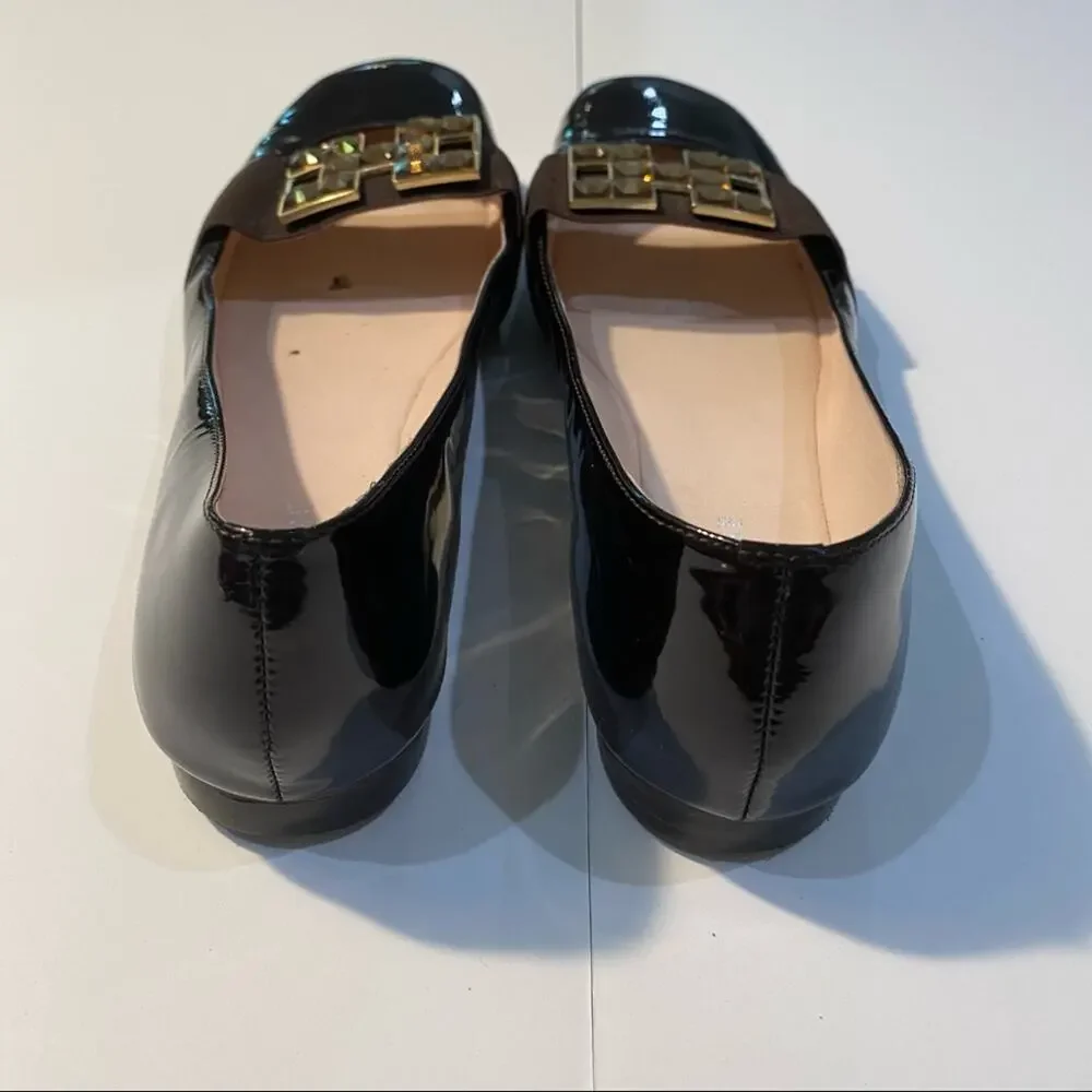 Taryn Rose Womens Low Heel Black Patent Leather Flat bling front Size 6.5